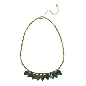 ana JCP Womens Strand Necklace Green Patina Leaves Goldtone Chain with extension